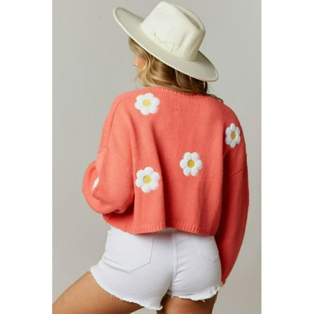 Bloom & Blossom Daisy Cardigan in Coral Pink - Picture 6 of 6